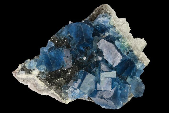 Blue Cubic Fluorite on Smoky Quartz - China #142613